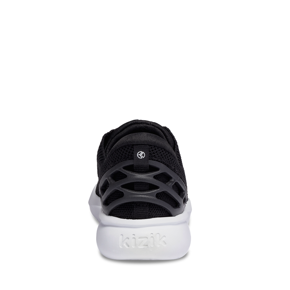 Kizik Athens Black White Sole Womens heel view | Hanig's Footwear