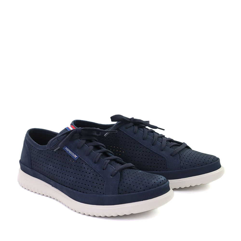 Mephisto Tom Perf Navy angle view - Hanig's Footwear