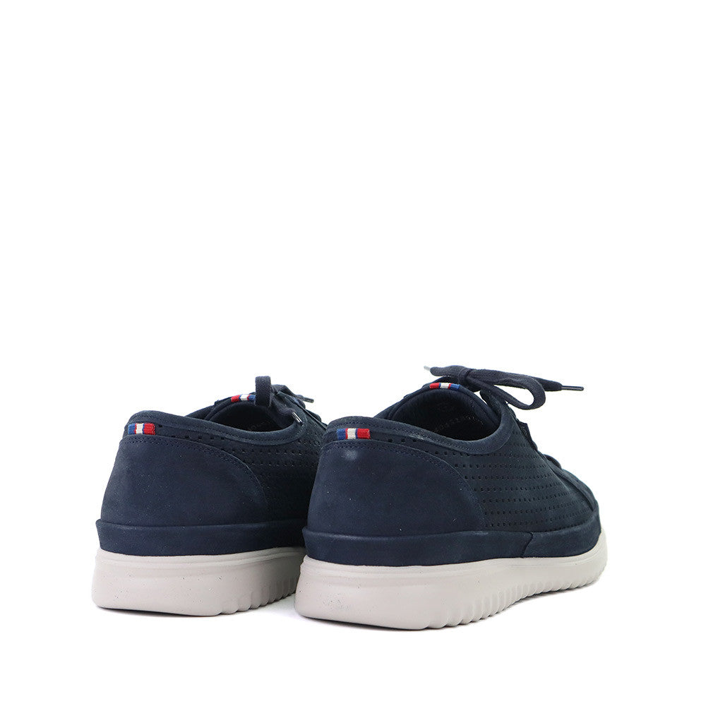 Mephisto Tom Perf Navy heel view - Hanig's Footwear