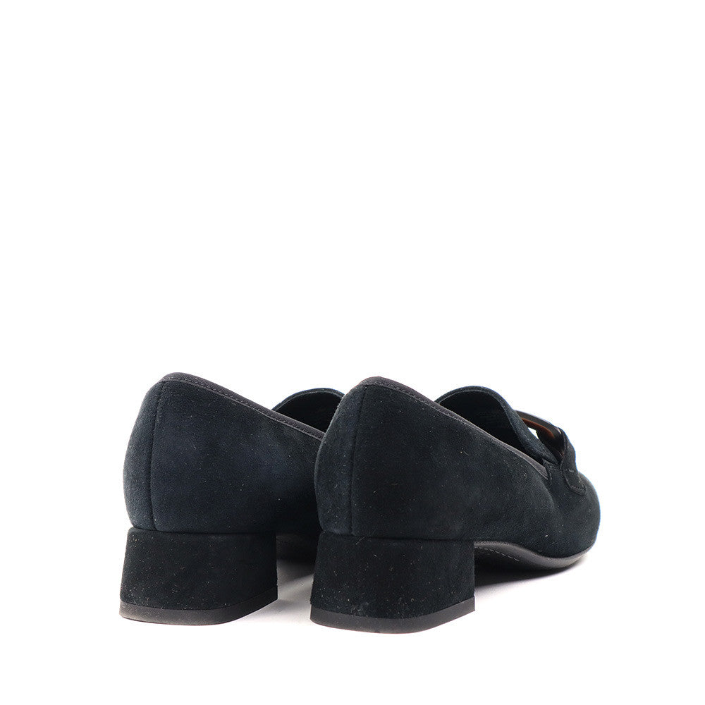 Ara Glimmer Black Suede heel view - Hanig's Footwear