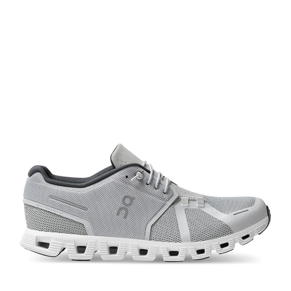 On Cloud 5 Glacier White Mens side view - Hanig's Footwear