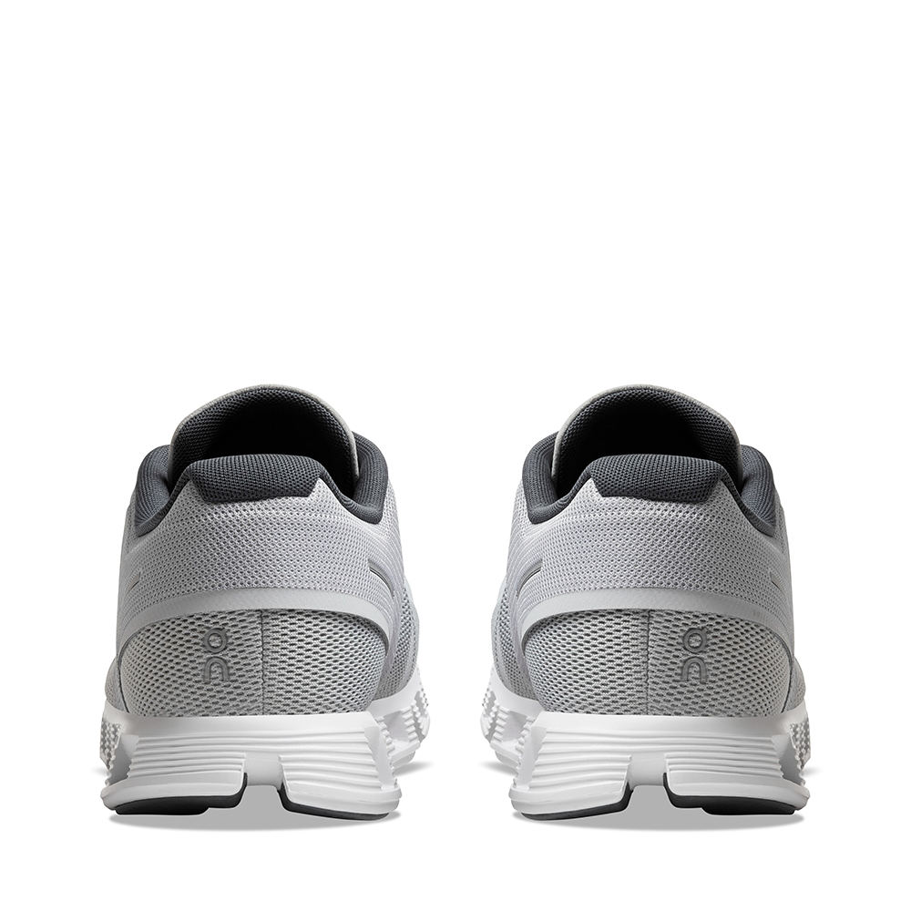 On Cloud 5 Glacier White Mens heel view - Hanig's Footwear