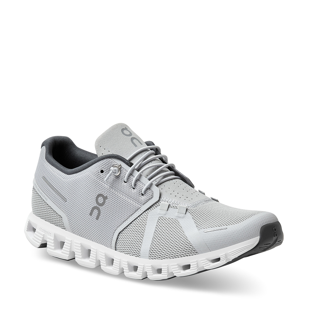 On Cloud 5 Glacier White Mens angle view - Hanig's Footwear