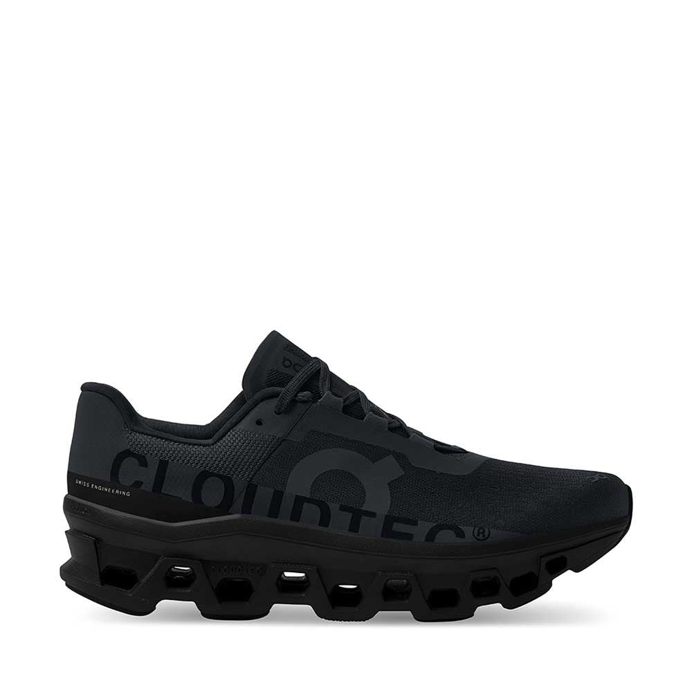 On Running Cloudmonster All Black Mens side view - Hanig's Footwear