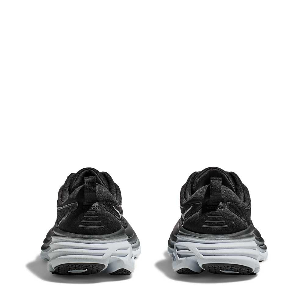 Hoka One One Bondi 8 Black/White Womens heel view - Hanig's Footwear