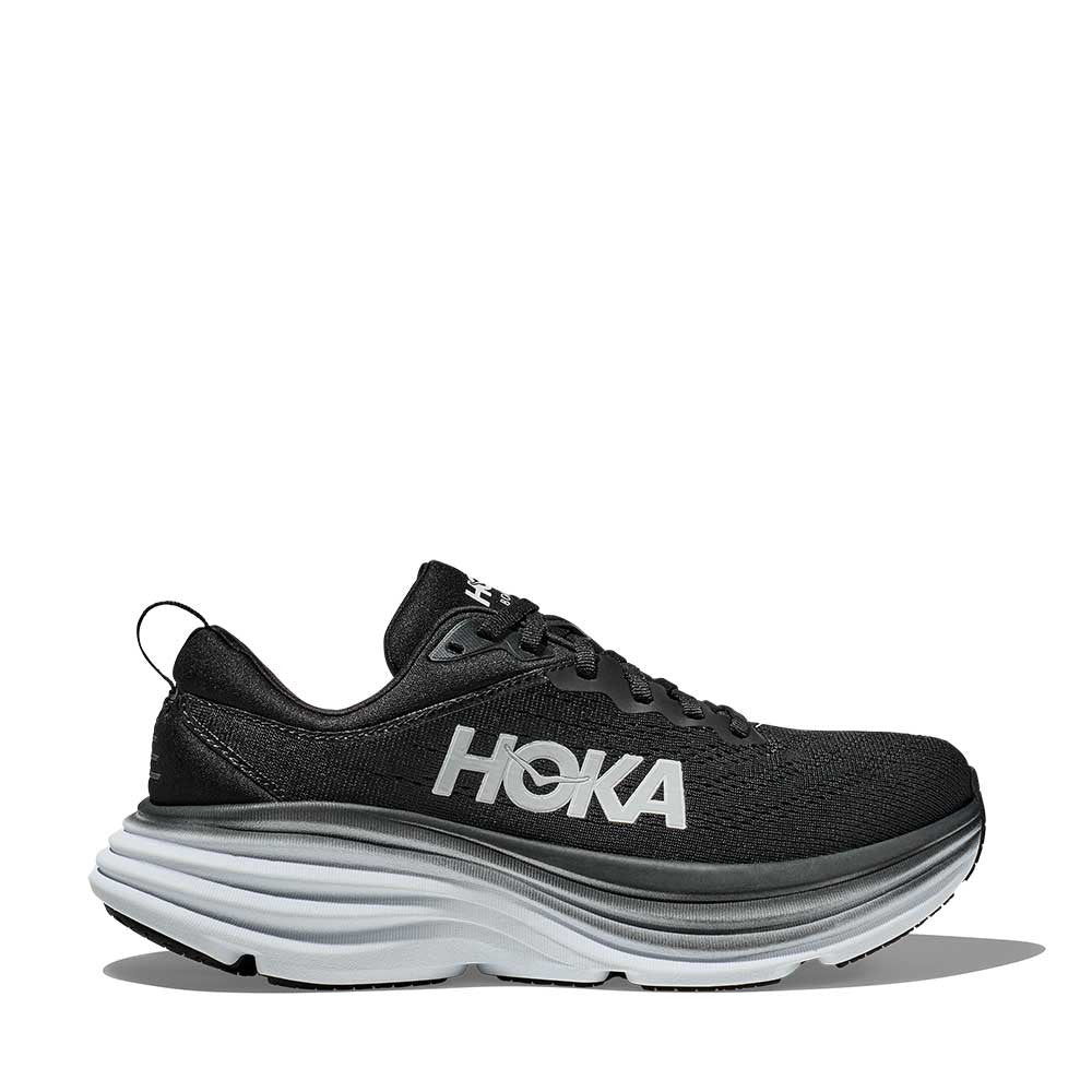 Hoka One One Bondi 8 Black/White Womens side view - Hanig's Footwear