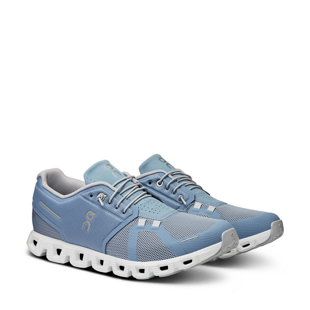 On Cloud 5 Chambray White Mens angle view - Hanig's Footwear