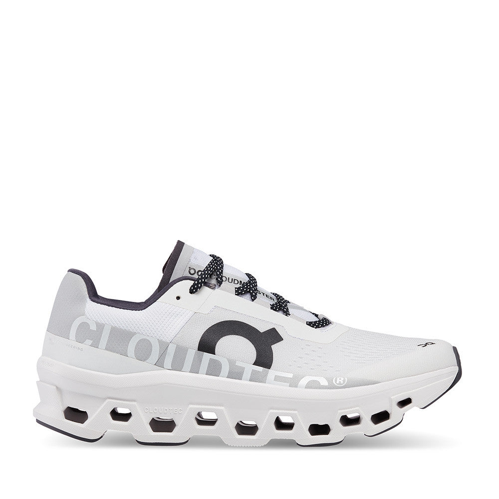 On Running Cloudmonster All White Women side view - Hanig's Footwear