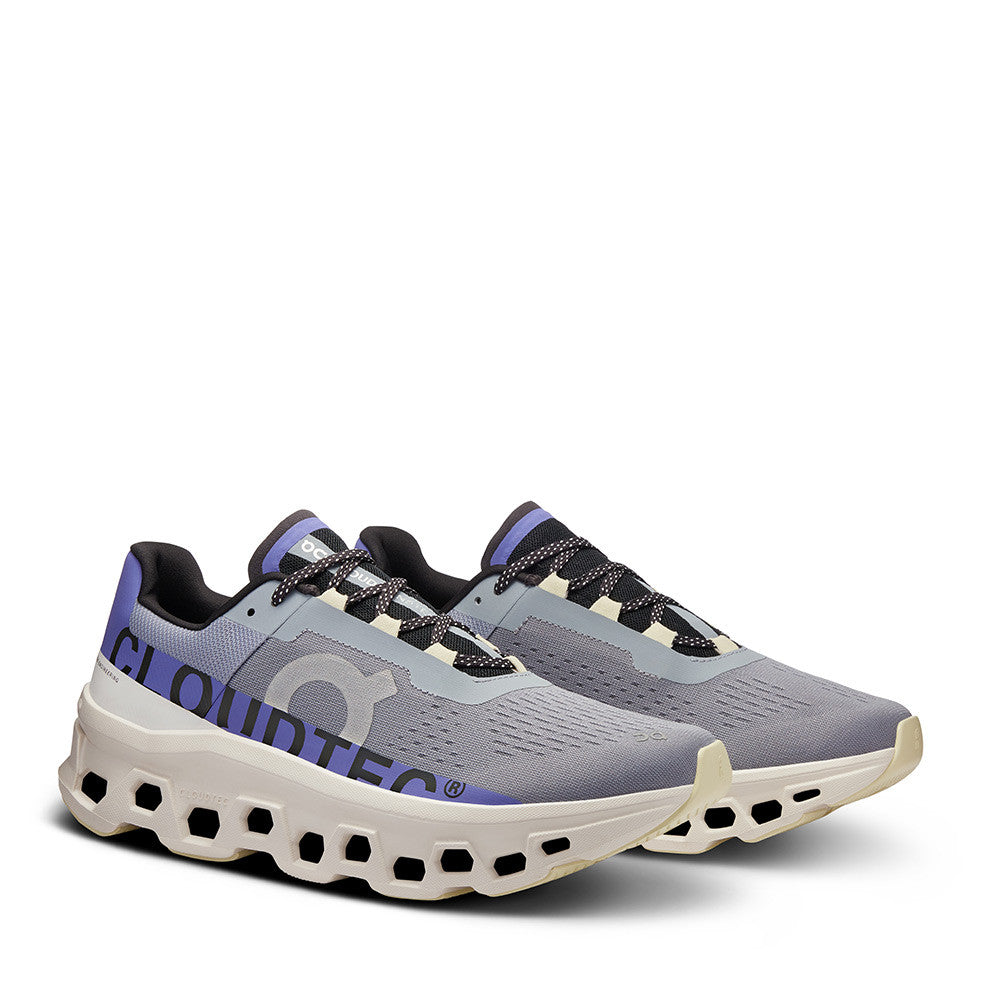 On Running Cloudmonster Mist Blueberry Women angle view - Hanig's Footwear