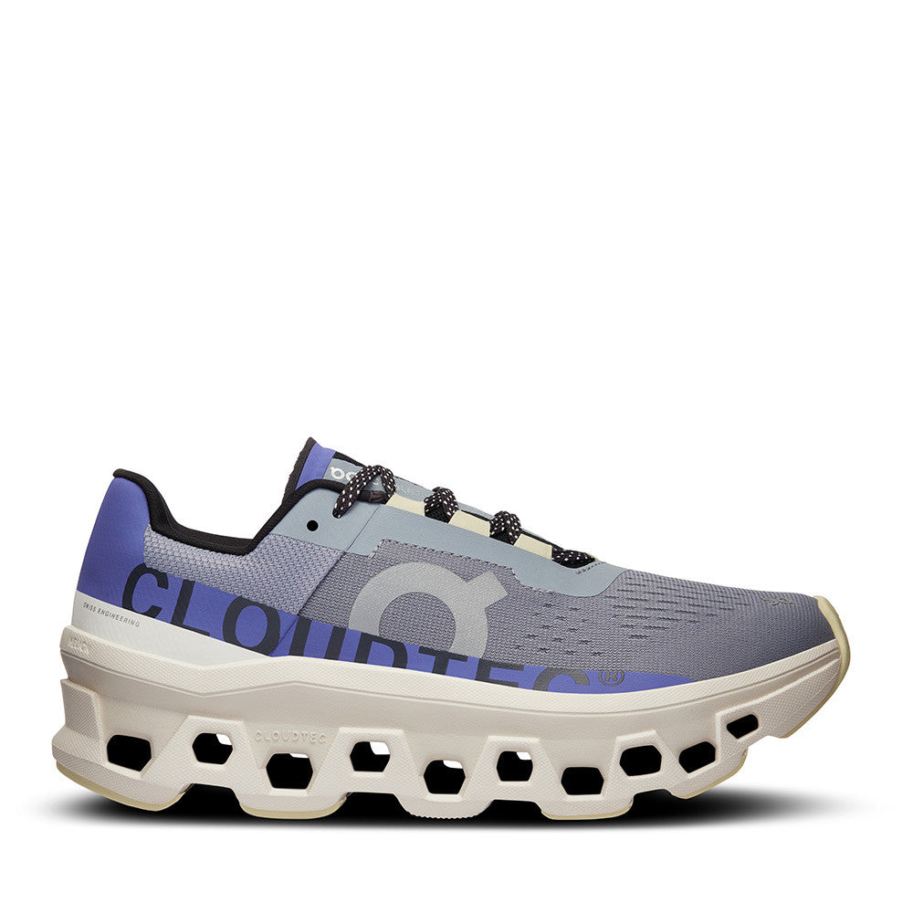 On Running Cloudmonster Mist Blueberry Women side view - Hanig's Footwear