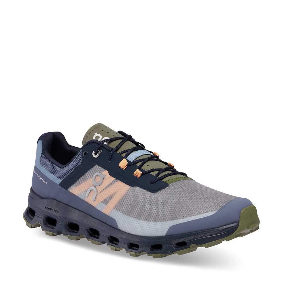 On Cloudvista Midnight Olive Mens angle view — Hanigs Footwear