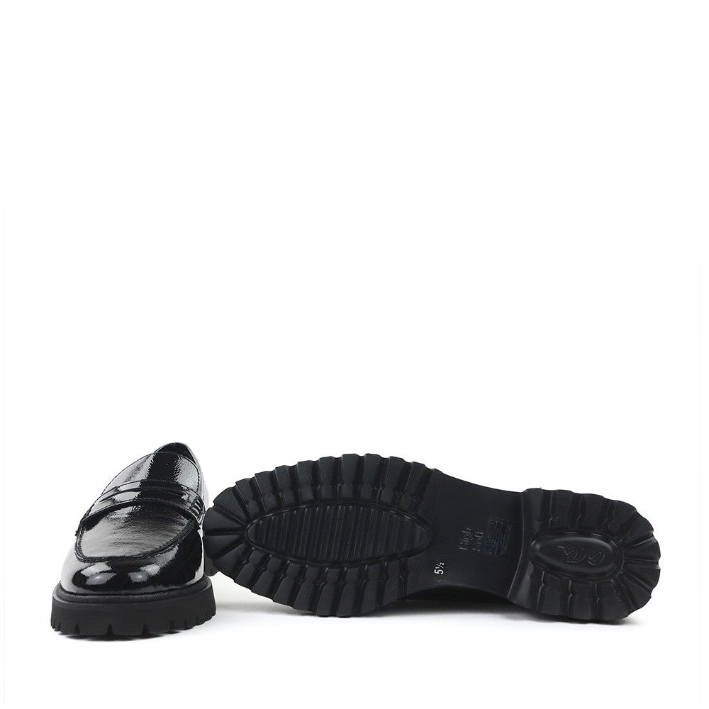 Ara Karina Black Patent sole view - Hanig's Footwear