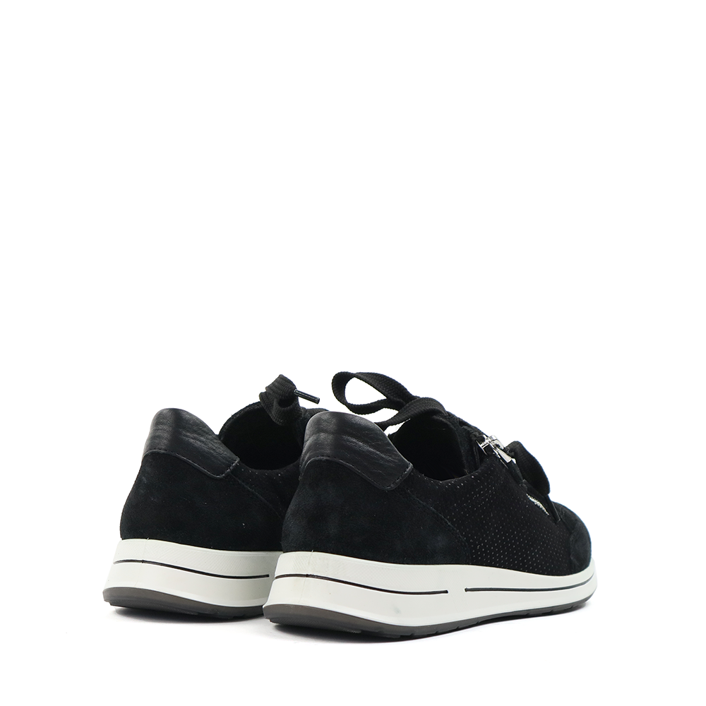 Ara Oleanna Black Puntikid heel view - Hanig's Footwear