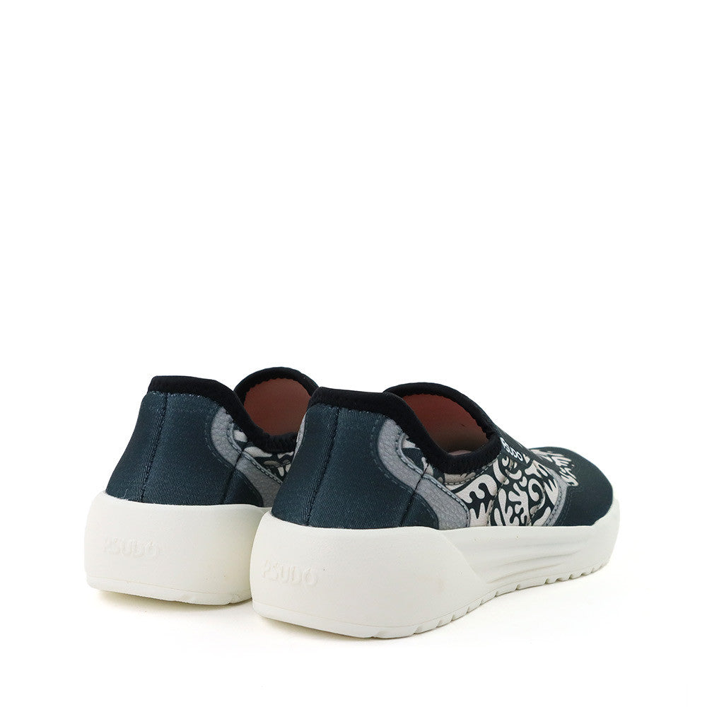 Psudo Court Womens Black White heel view - Hanig's Footwear